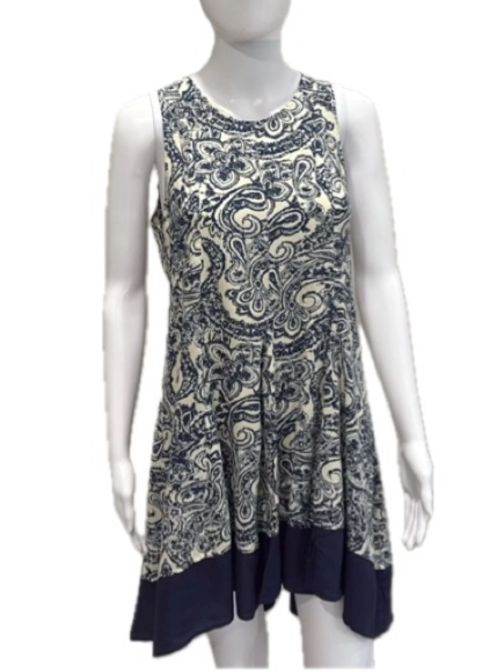 En Creme Paisley Floral Print Skater Tank Dress Size Small A-Line Boho Sundress